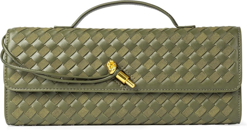 Joryin Woven Purse for Women Evening Clutch Woven Leather & Suede Handbags Crossbody Bag Suede Purse Formal Evening Bag - Image 1
